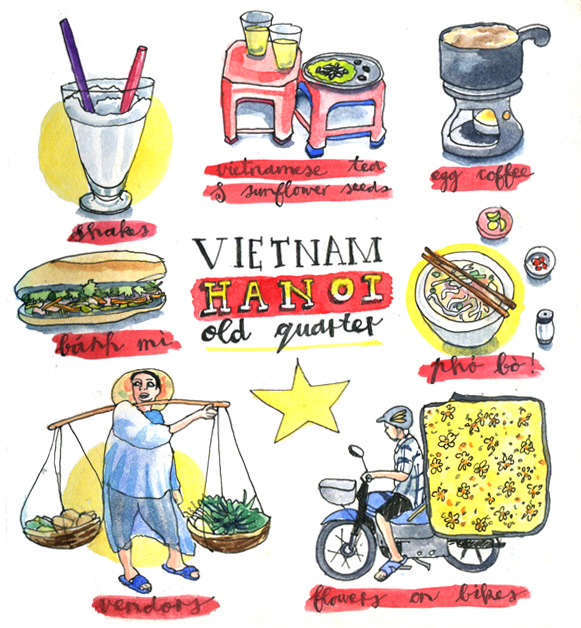Hanoi Things Vietnam sketchbook unrouxly illustration